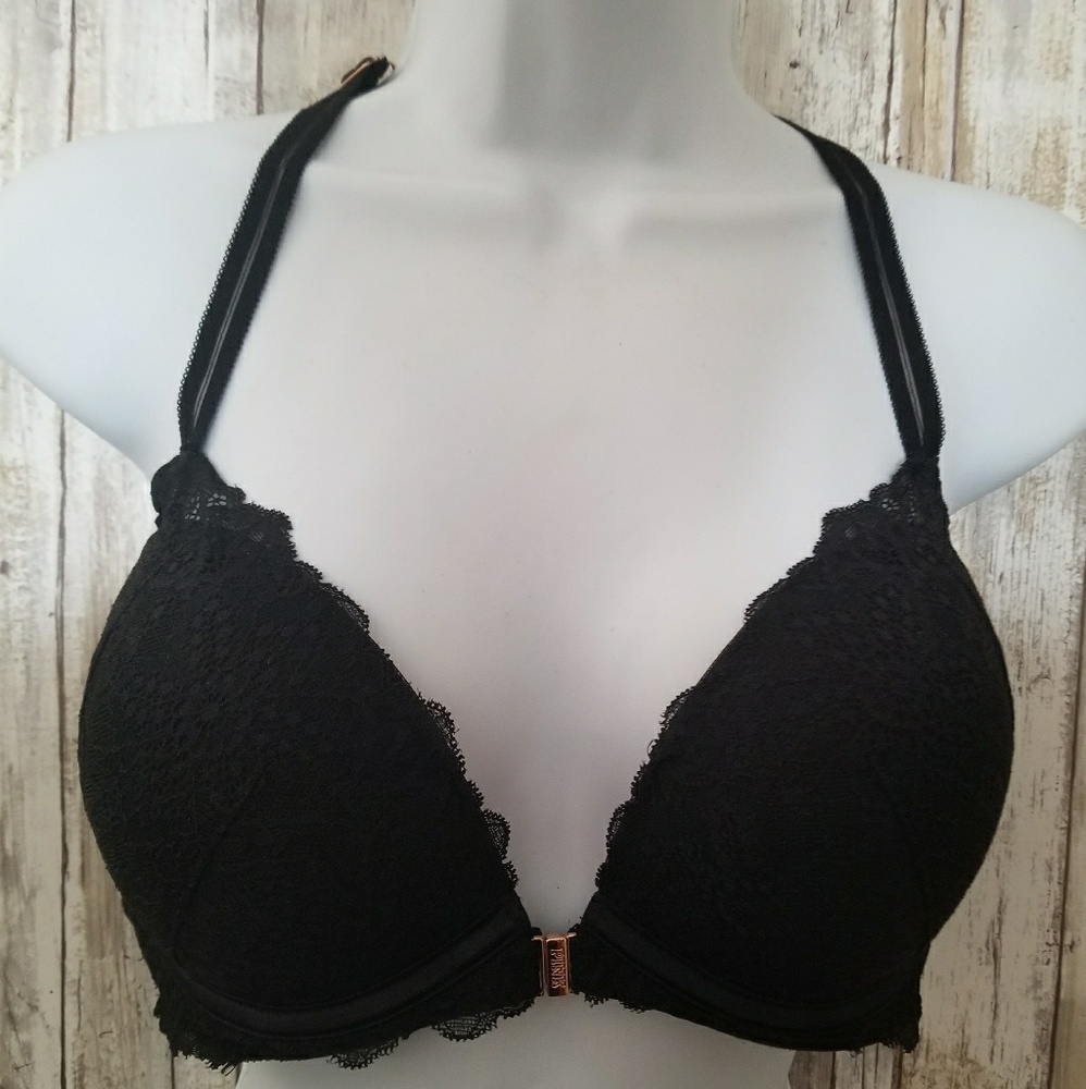 VICTORIA'S SECRET PINK BLACK 36D PADDED PUSHUP BRA